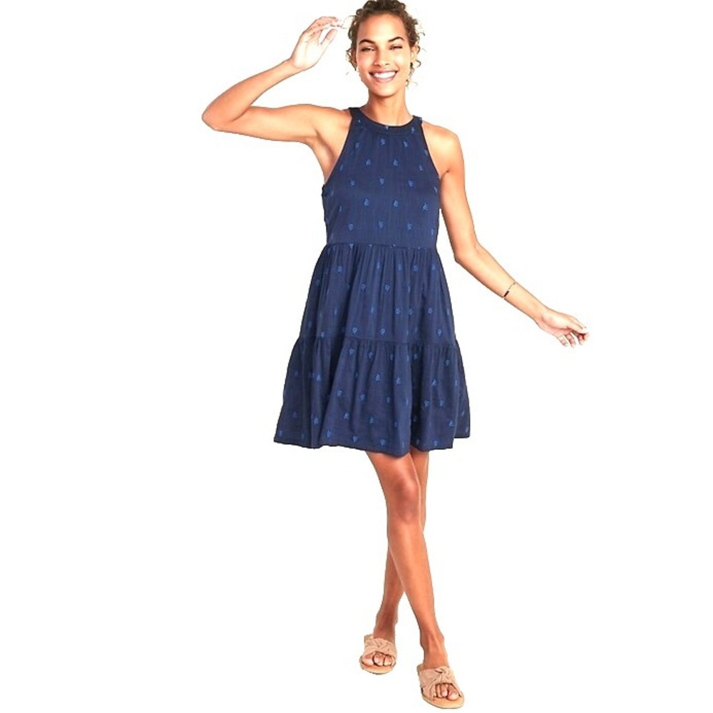 Old Navy Navy Blue Sleeveless Tiered Midi Dress